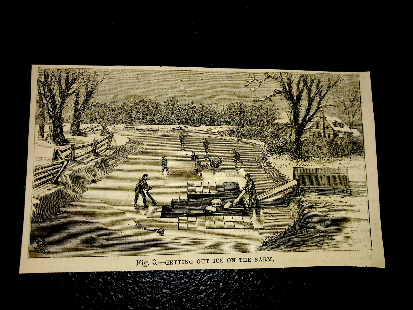 ORIGINAL 1872 GETTING OUT ICE ON THE FARM Engraving Advertising