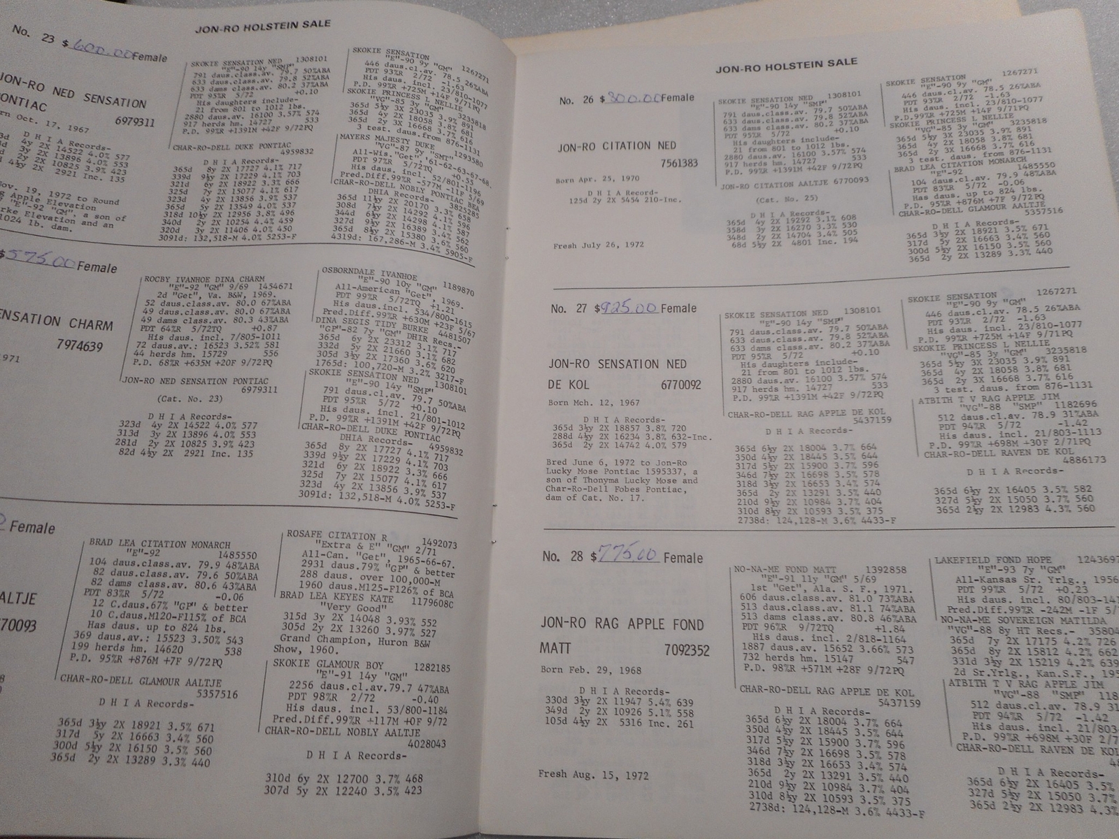 1973 St Charles Illinois Robert Johnsen Holstein Cattle Farm Sale Catalog