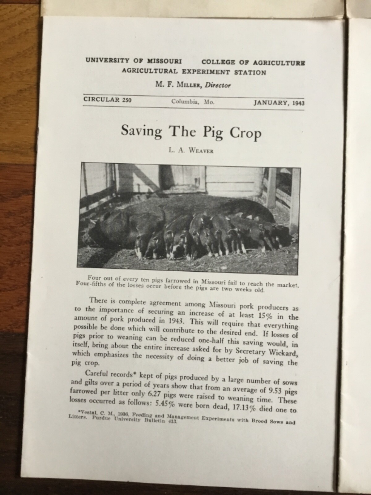 WWII Era Brochure x4 Univ. of MO Hog farming, weaning, efficiency + 1930’s-40’s