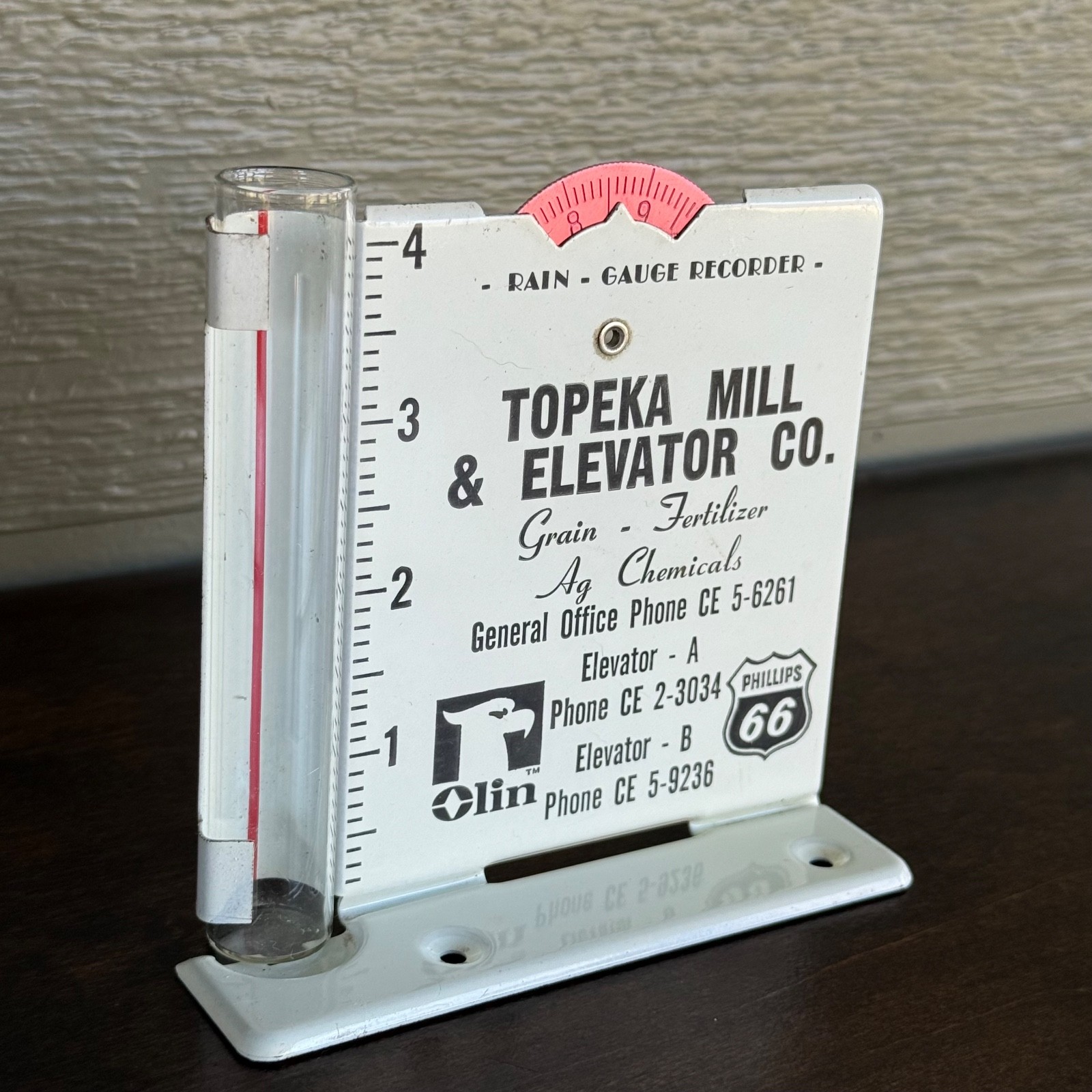 VTG Rain Gauge Topeka Mill & Elevator Co Advertising Olin Phillips 66 Grain KS
