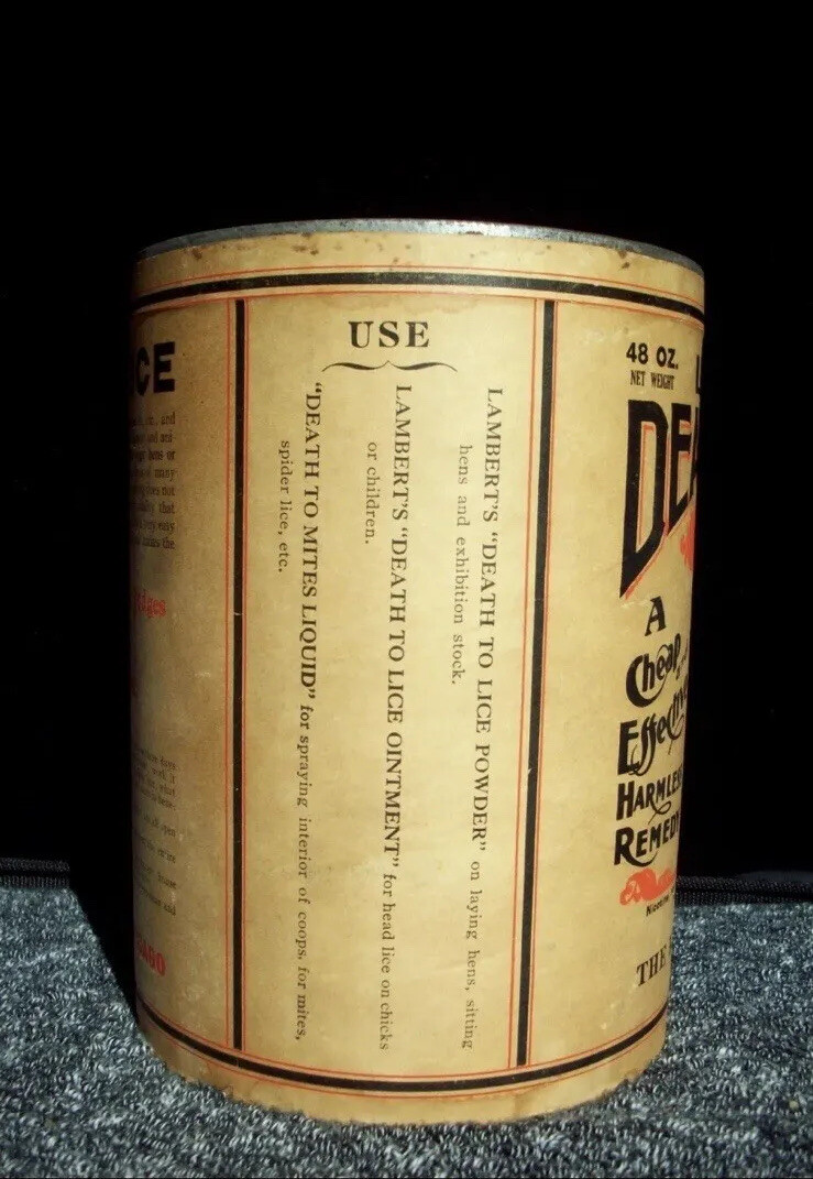 Lambert’s Death To lice Powder Antique Farm Agriculture Tin Advertising Rare