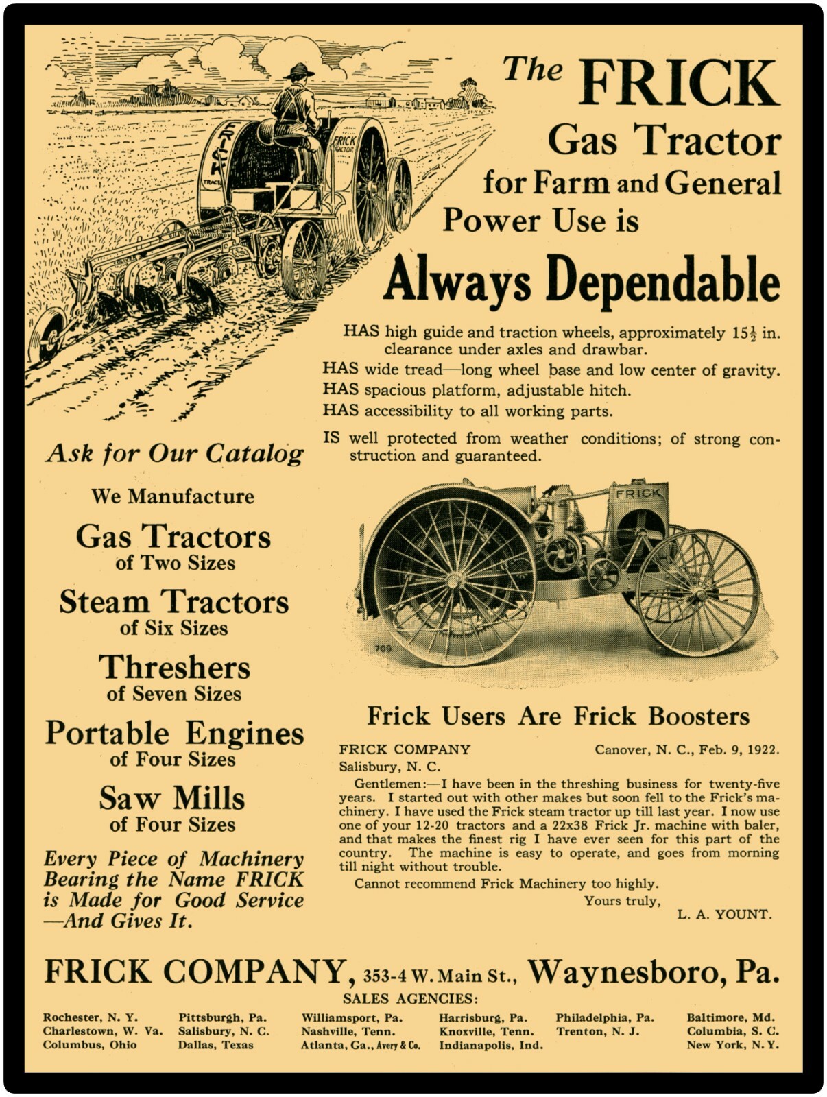 Frick Gas Tractors NEW Metal Sign 24″ x 30″ USA STEEL XL Size – 7 lbs