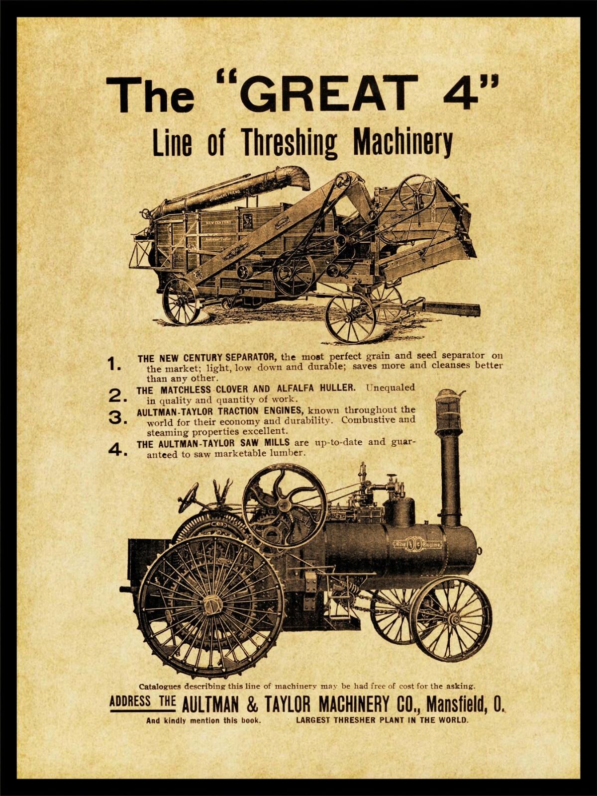 1905 Aultman & Taylor Machinery NEW Metal Sign 24″x30″ USA STEEL XL Size 7 lb