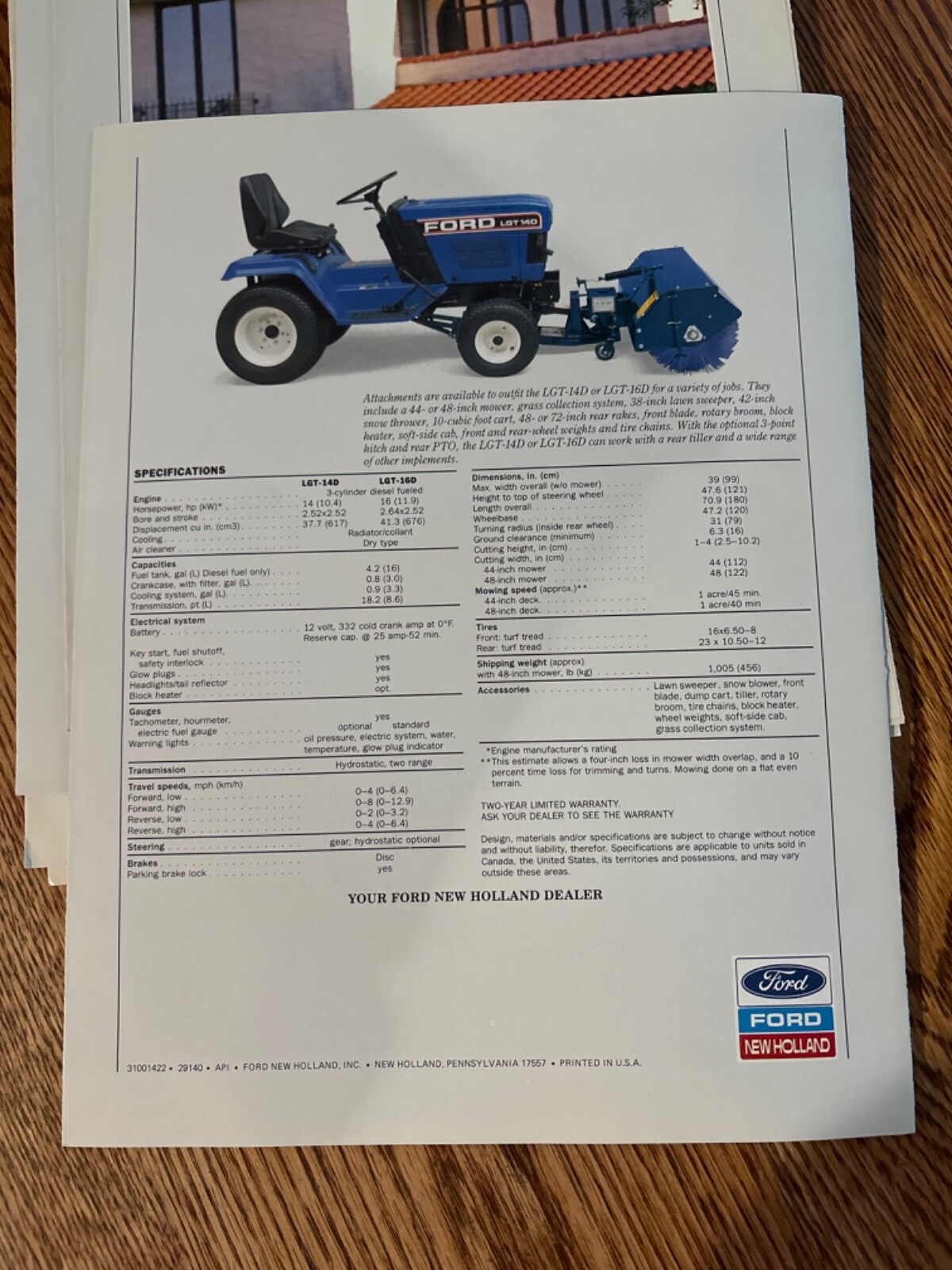 Ford Tractor Lawn & Garden Tractor For 1990 Brochure DCPA15