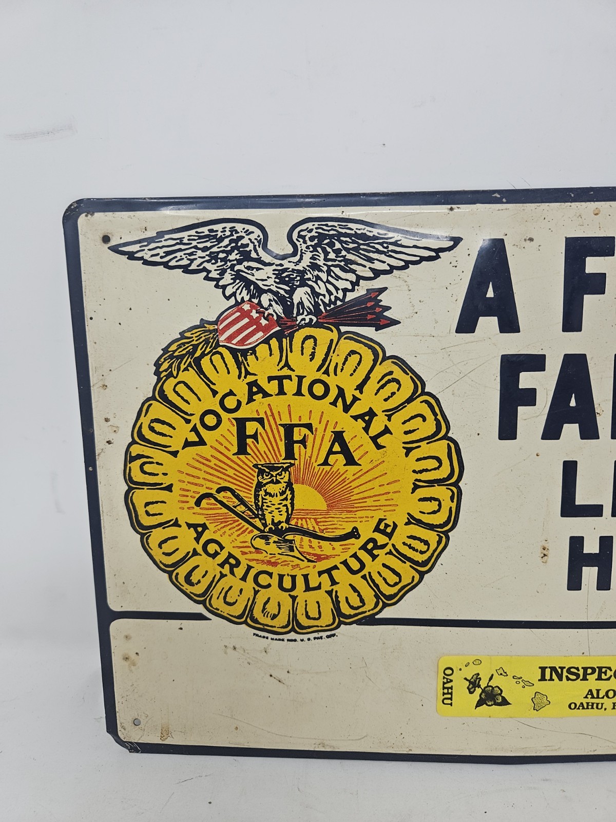 13-1/2″ X 9-1/2″ Metal FFA Member Lives Here Aloha Oahu Hawaii Sign