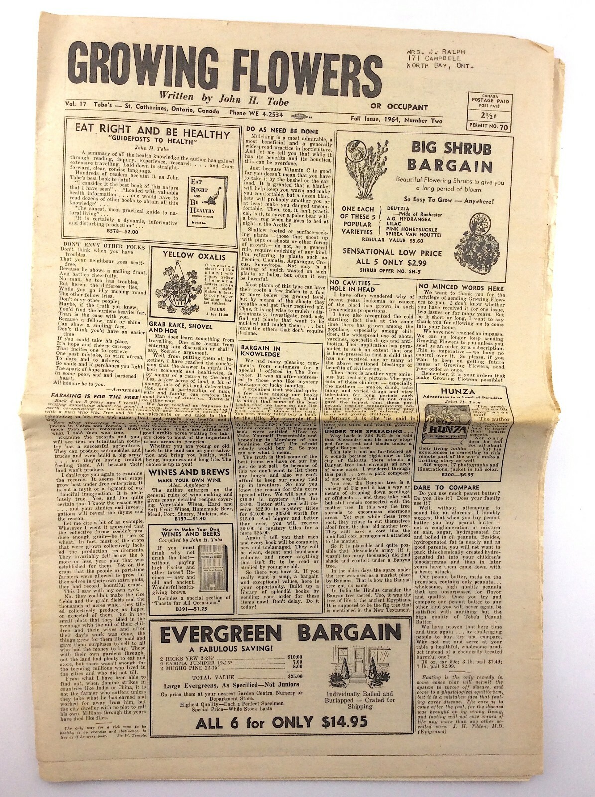 Fall 1964 Growing Flowers Seed Plant Catalog Flyer St Catherines Ontario Q272