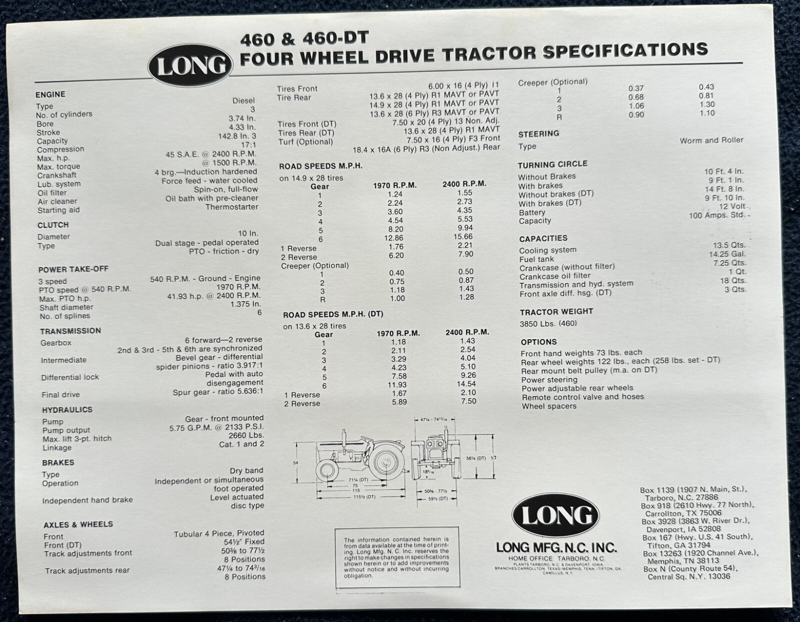 Long 460 tractor sales brochure