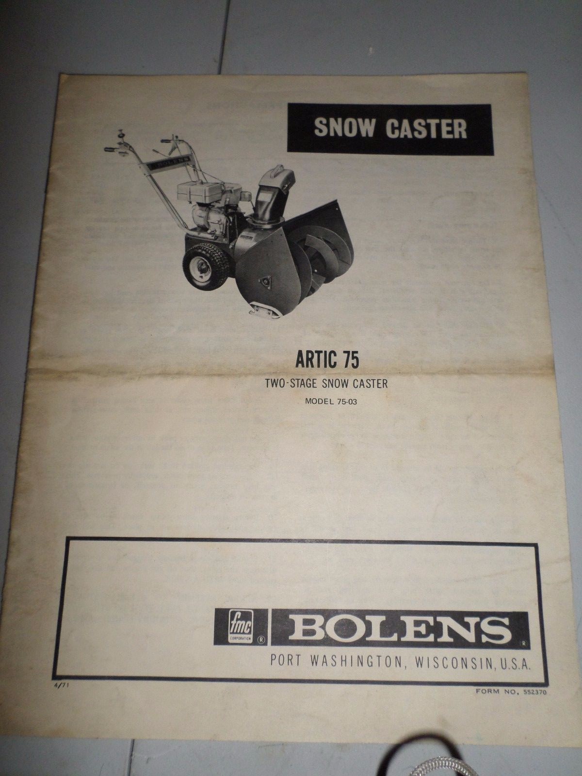 Bolens 1975 Arctic 75 Snow Blower Brochure for 2 stage snowcaster model 75-03