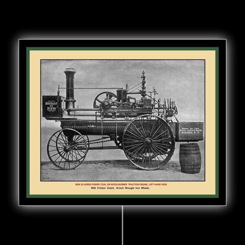 1893 Buffalo Pitts Steam Traction Engine NEW LED Hanging Lighted Sign: 18×23″