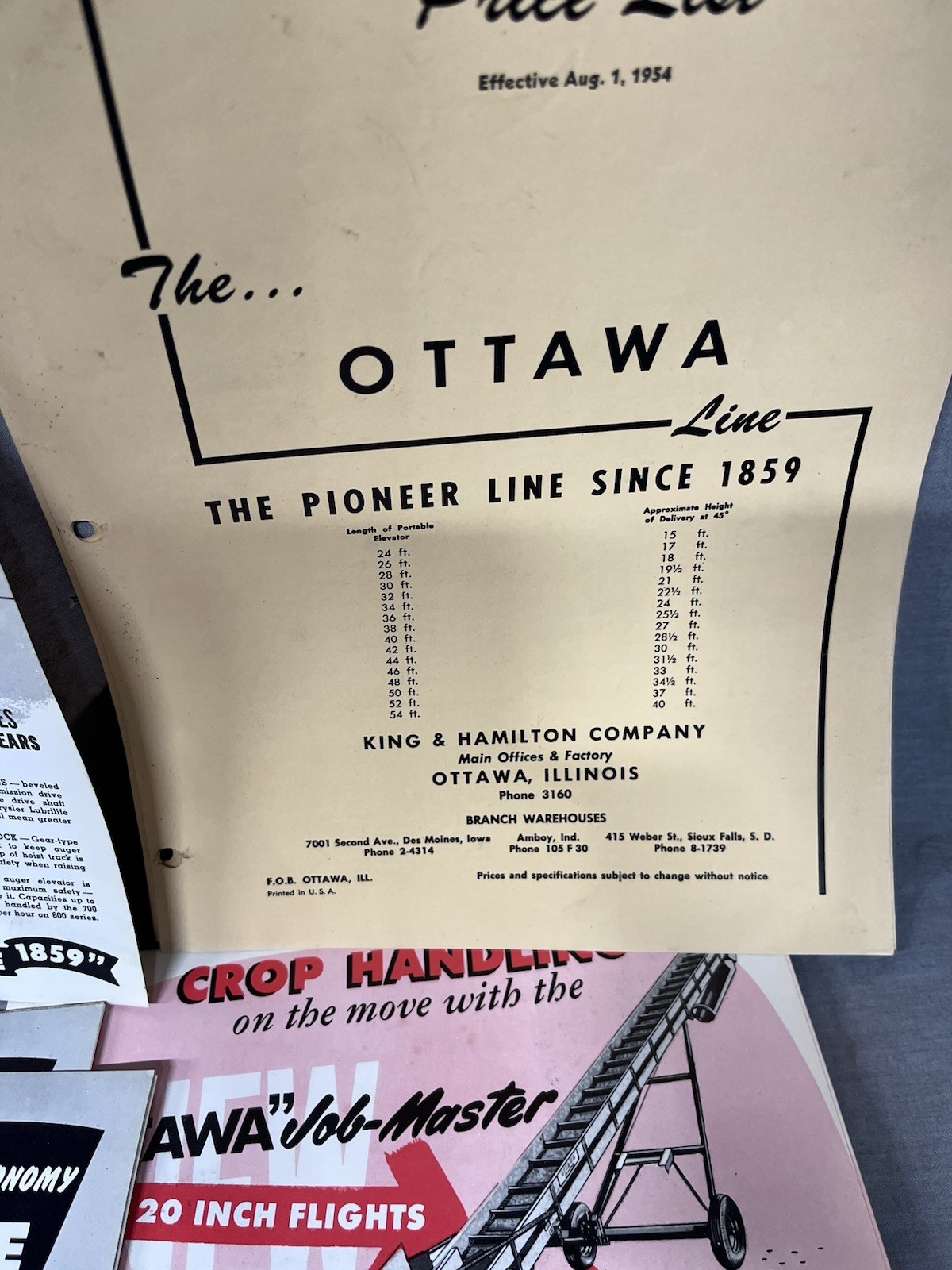 Lot. Of Over 70 Advertising Pieces From The Ottawa Line Produced In Ottawa IL