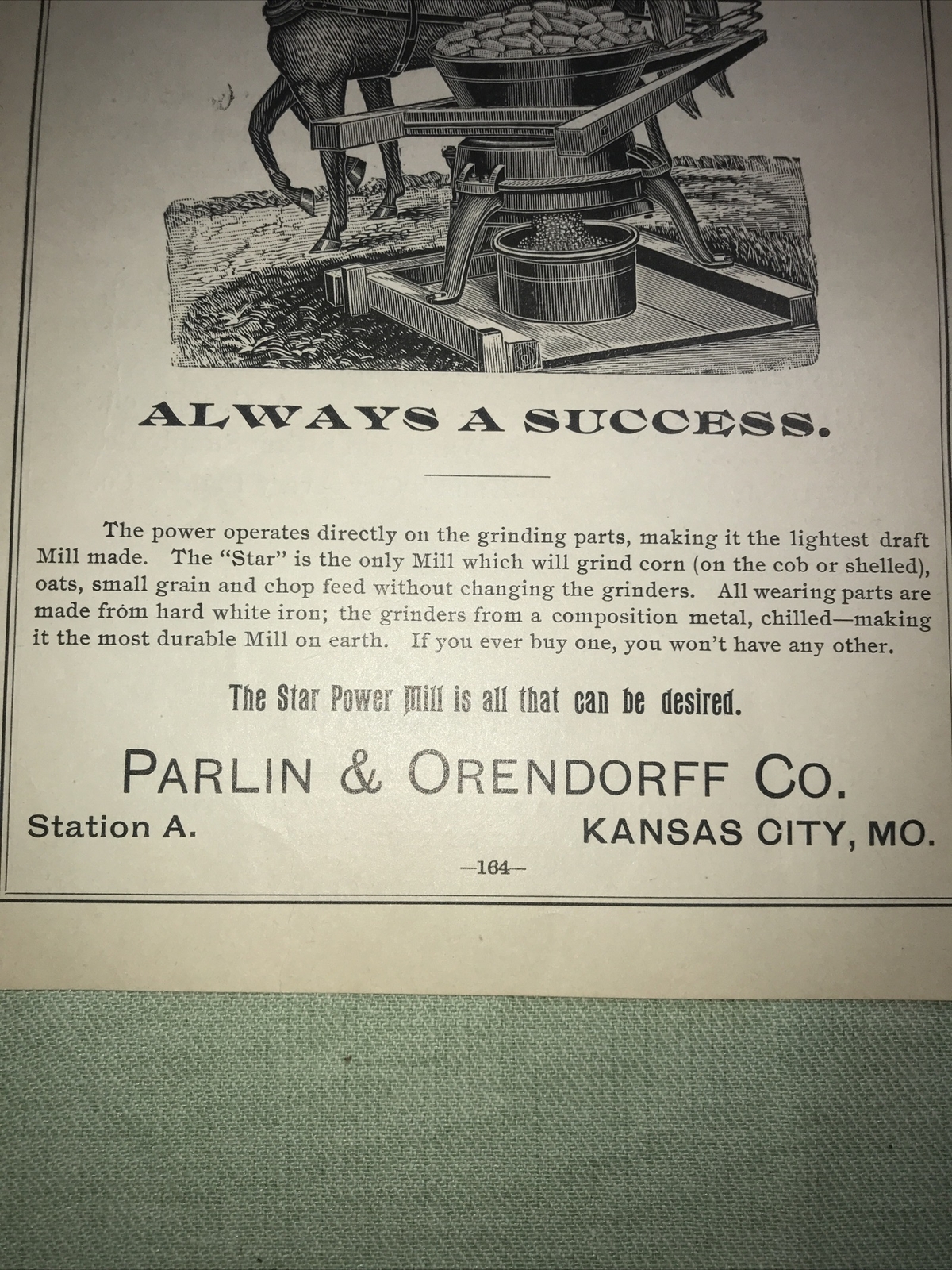 1898 Star Feed Grinding Mill Farm Advertising – Kansas City – Missouri
