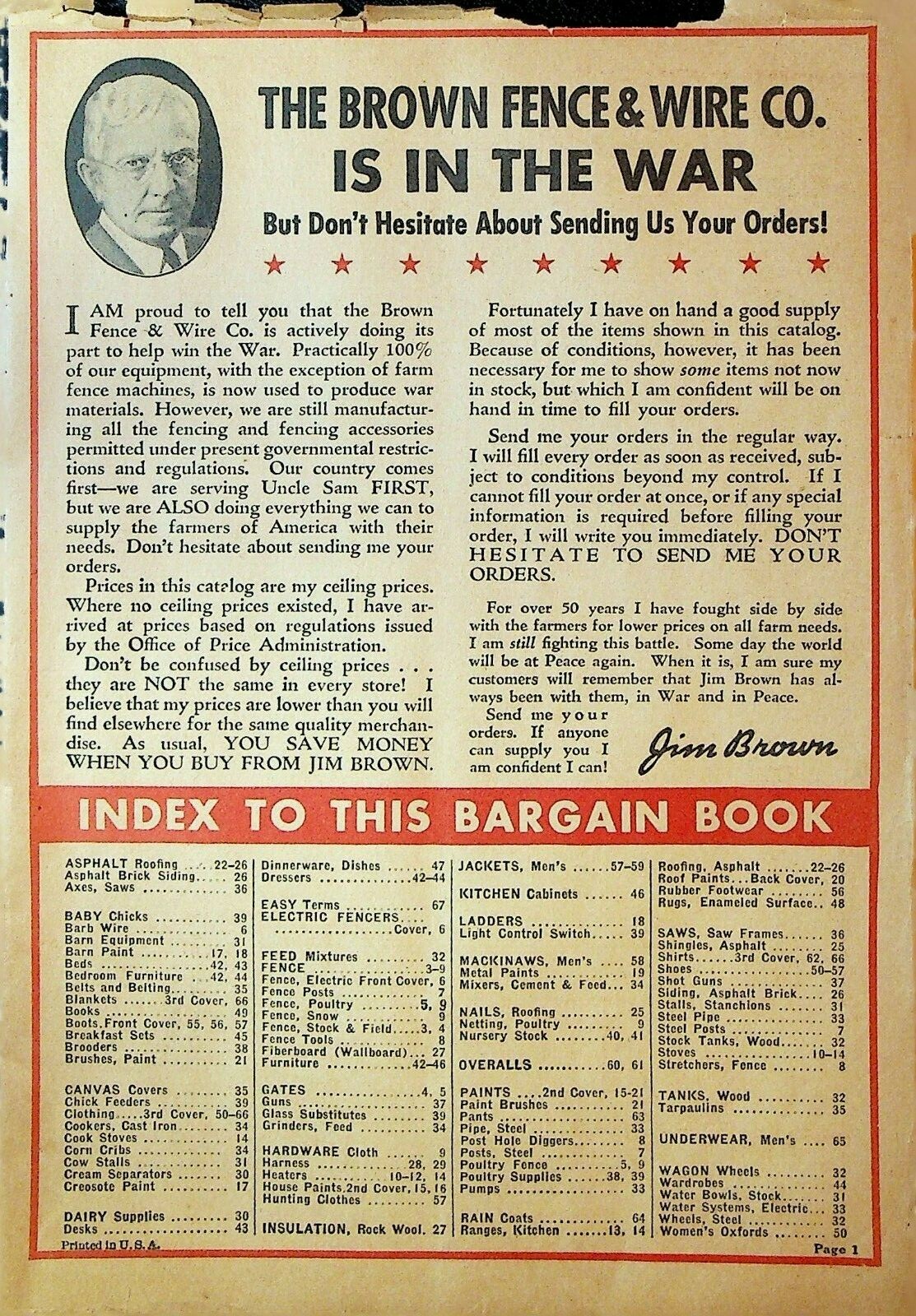 Jim Brown’s Bargain Catalog Fall Winter 1942 Fence Wire Paints Clothes