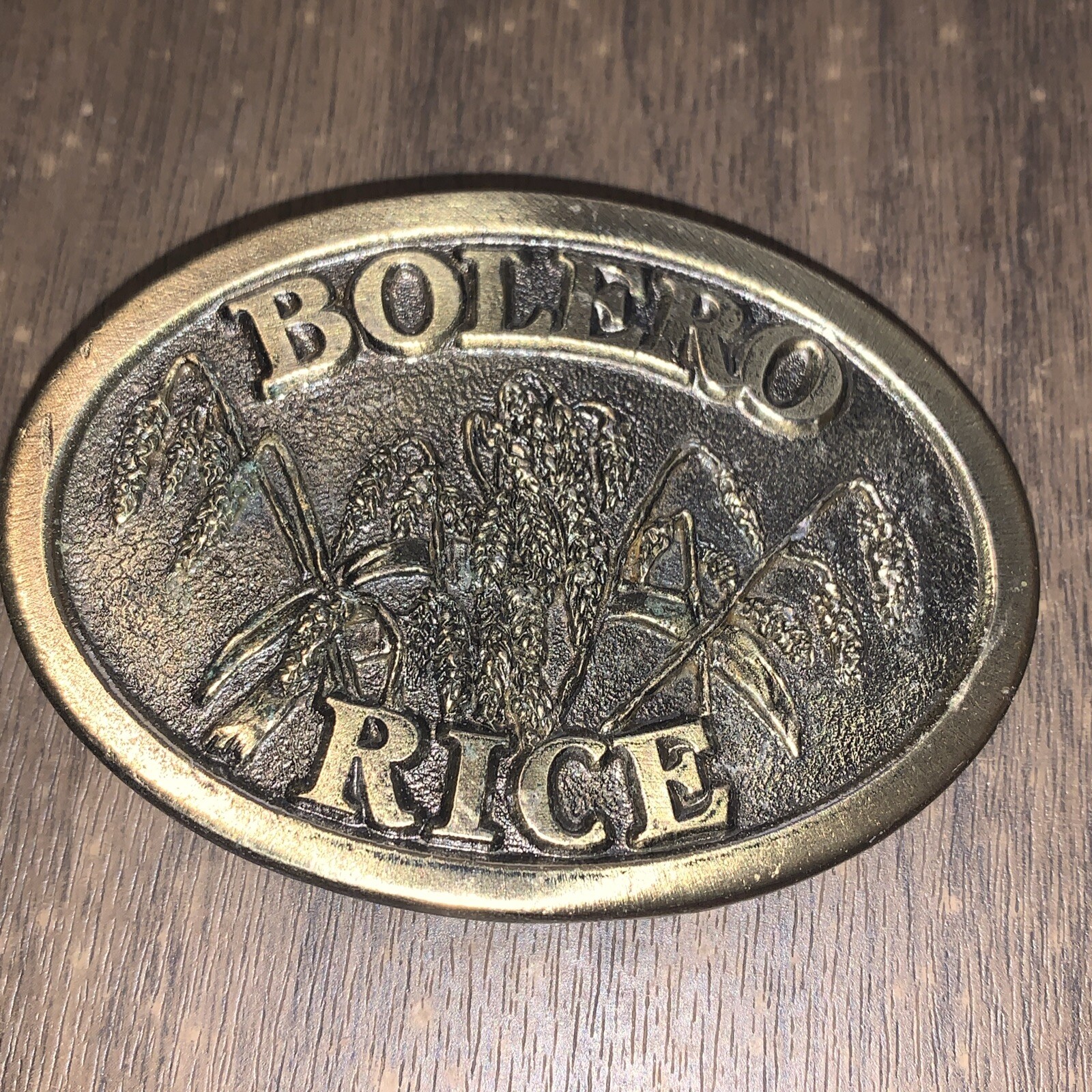 Vtg CHEVRON CHEMICAL Co. ORTHOBOLERO RICE BELT BUCKLE FARM Agriculture USA