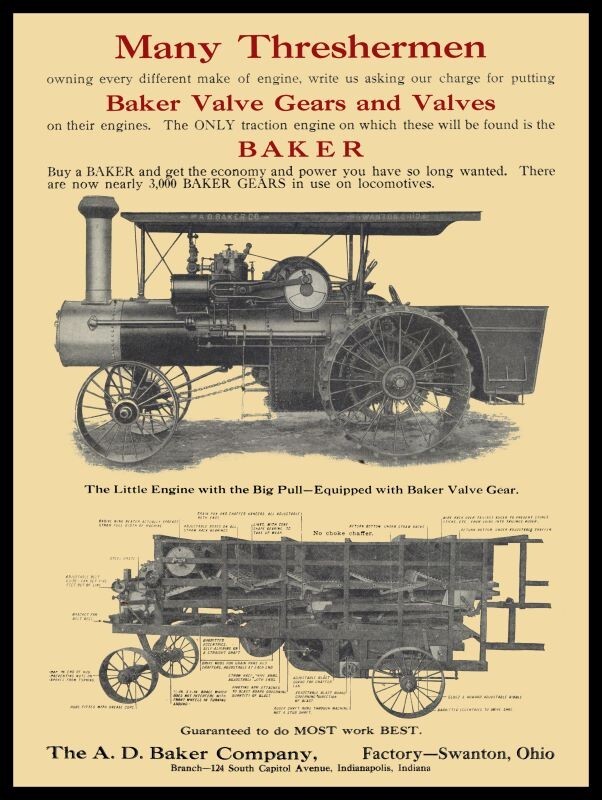 1915 A.D. Baker Steam Engine, Swanton OH New Metal Sign: 12×16″ – Free Shipping