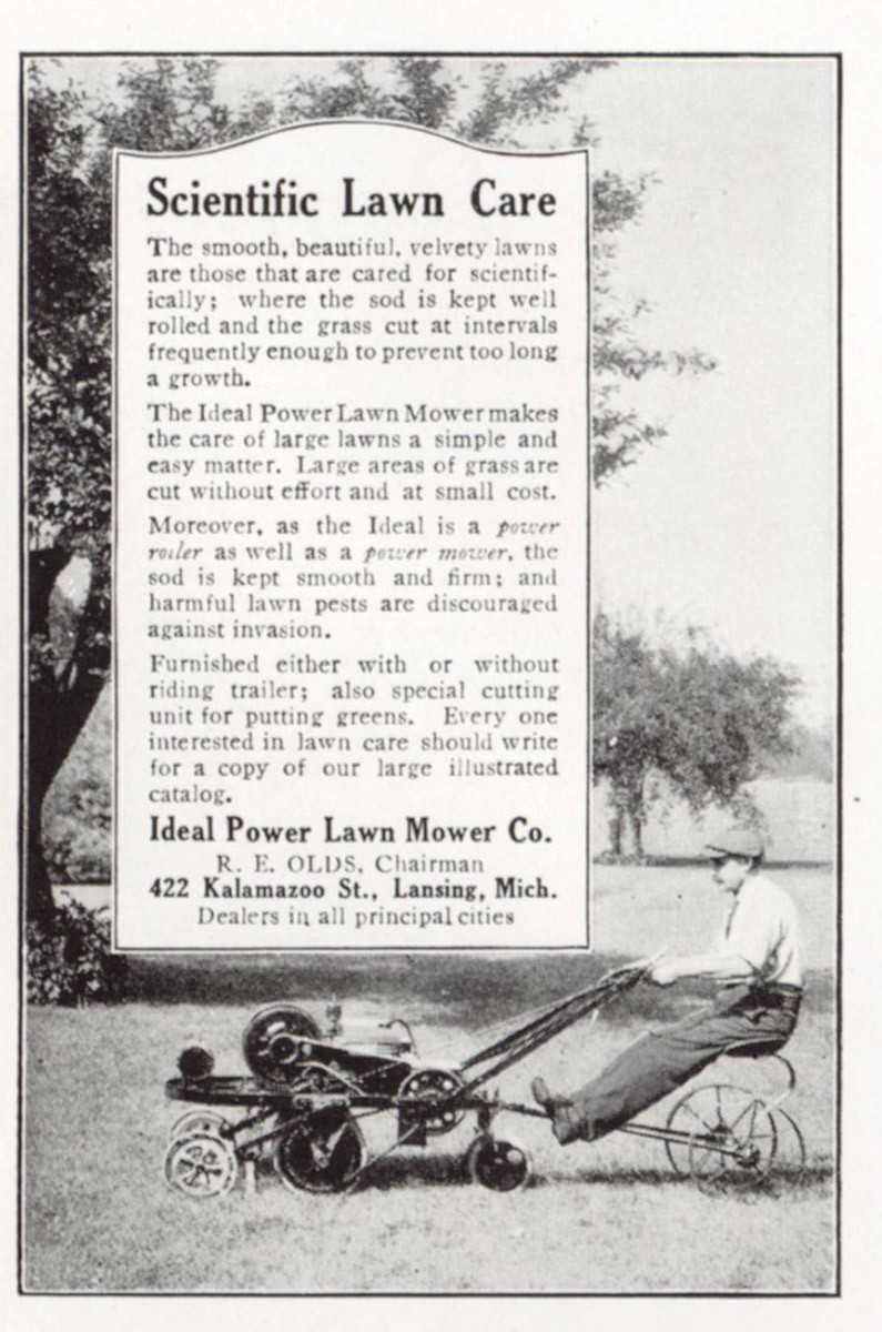 1921 Ideal Power Lawn Mower: Scientific Lawn Care Vintage Print Ad