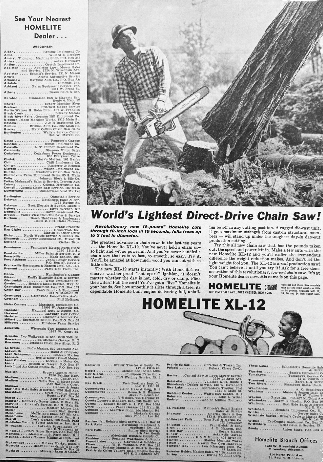 Lot of (2) Homelite Chain Saw Ads from the Early Sixties XL-12 & C5 Models 5098