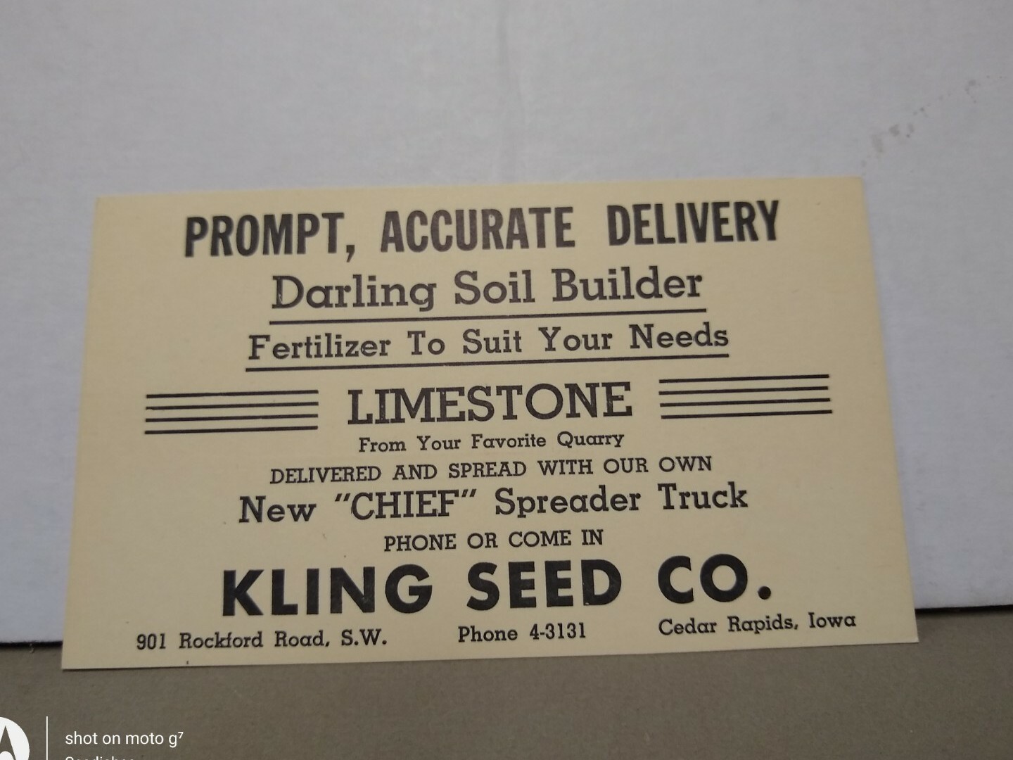 Vintage Kling Seed Co. Cedar Rapids Iowa Fertilizer Limestone Postcard 2 Cent