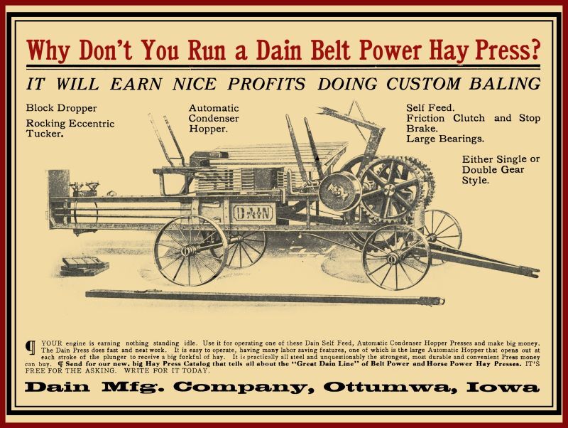 1910 Dain Mfg. Co. NEW Metal Sign: Dain Hay Press – Ottumwa, Iowa