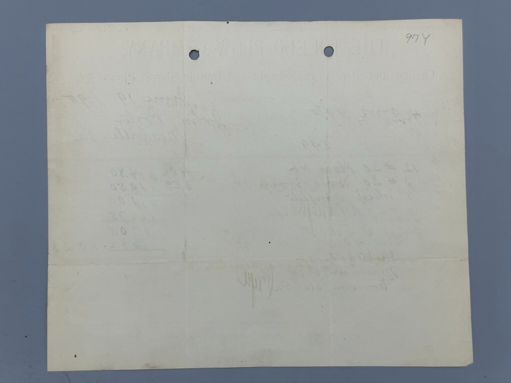 1890 & 1910 TOLEDO PLOW Ohio FARM Advertising Invoice