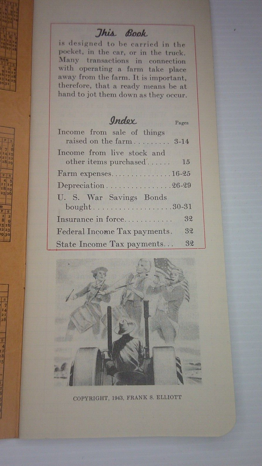 E.L. Norman auctioneer Williamsfield, Il. Farmer’s income tax record 1943 book