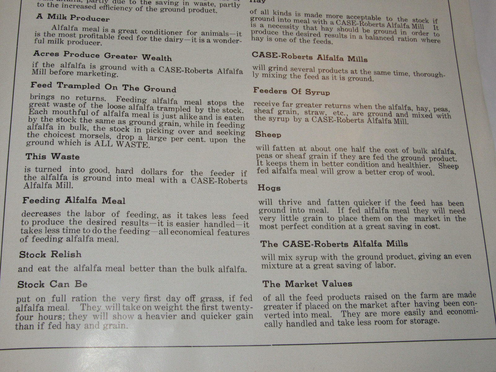 VTG 1913 CASE-ROBERTS ALFALFA MILLS CATALOG! J I CASE THRESHING MACHINE CO! JI