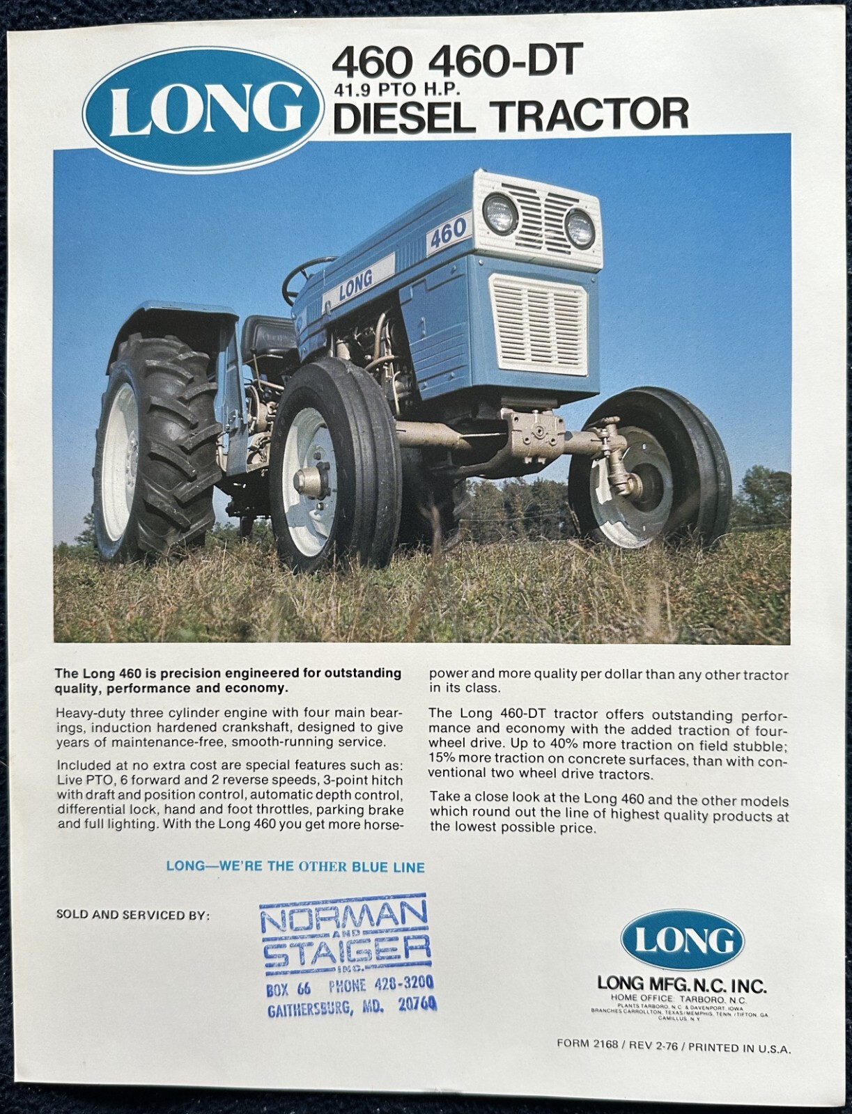 Long 460 tractor sales brochure