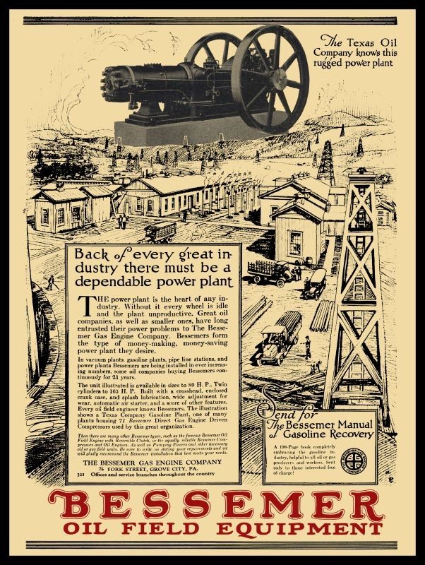 1921 Bessemer Oil Field Engines & Equipment NEW METAL SIGN: 9 x 12″ Ships Free