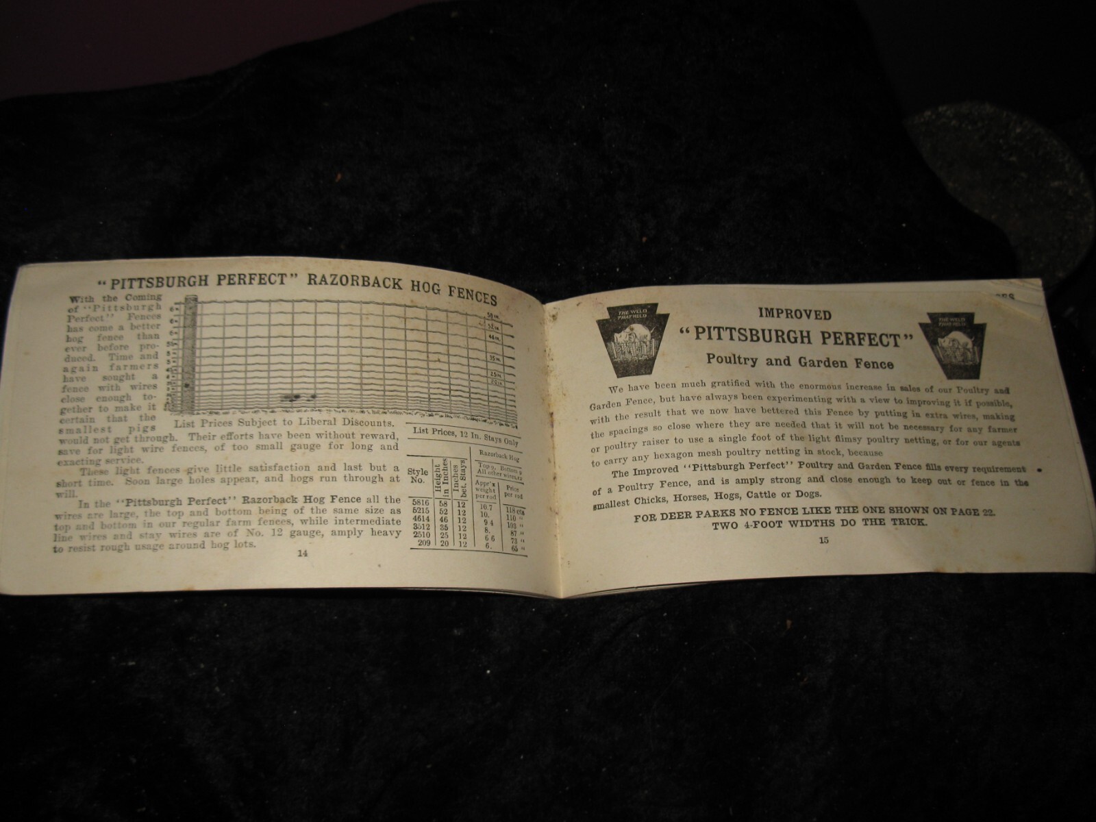 1907 PITTSBURGH PERFECT FENCE, Advertising Brochure (40 Pages) Barbed Wire