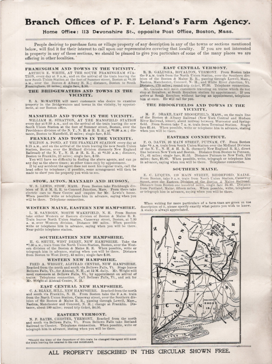 P. F. Leland’s Farm Agency, Boston, Mass. Property Add Circular No. 44, ca 1890