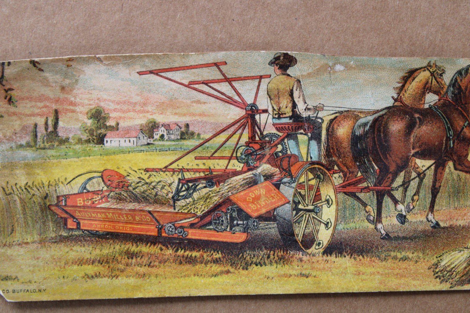 RARE ANTIQUE 1800’s AULTMAN MILLER CO. FRONT CUT MOWER Old 6 in. Trade Card Sign