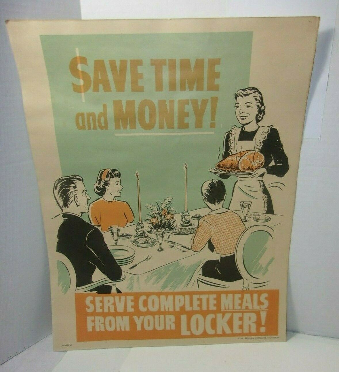 Meat Locker Butcher Shop Advertising Farm Cattle Beef 1950’s Vintage Sign Poster
