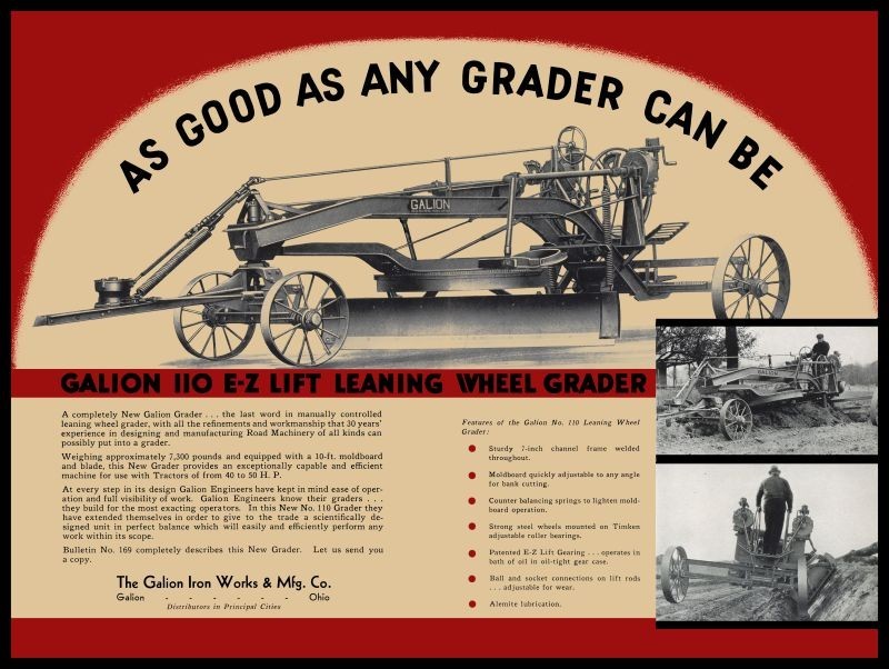 1934 Galion Iron Works 110 Leaning Wheel Grader, OhiO NEW METAL SIGN: 9×12″