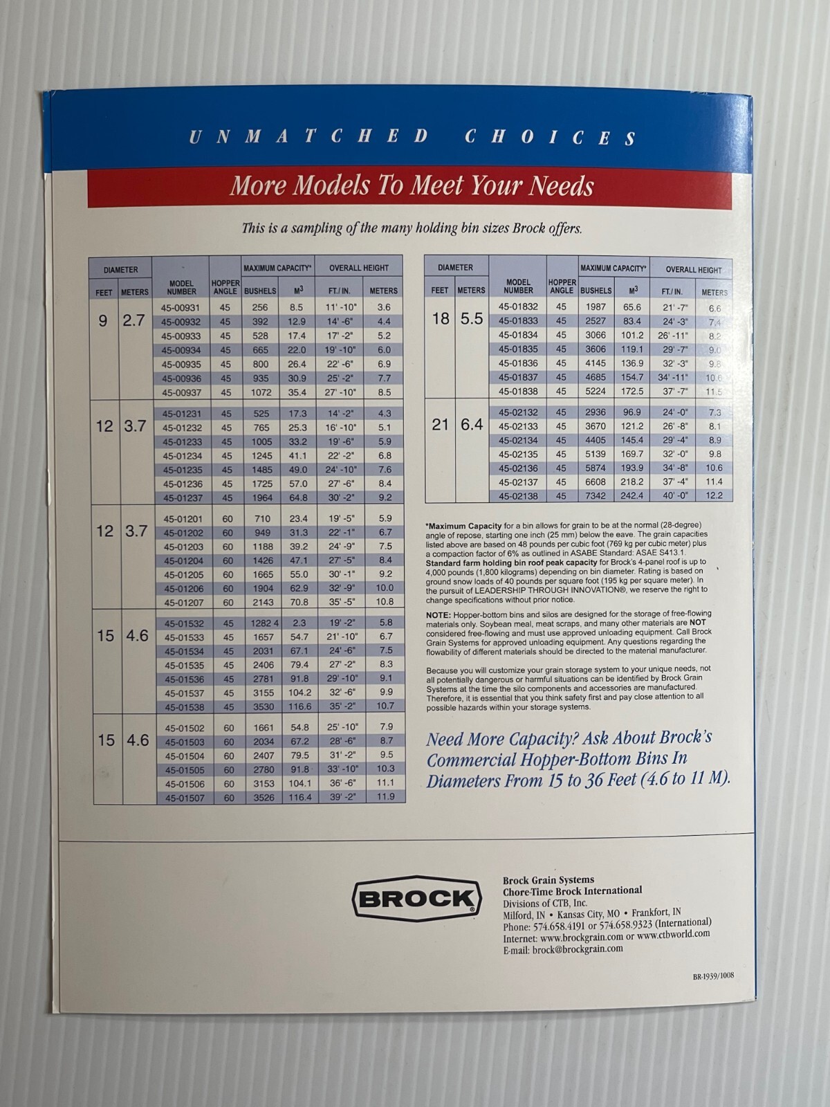 Brock On-Farm Holding Bins Sales Brochure 2010s (Showroom Book)