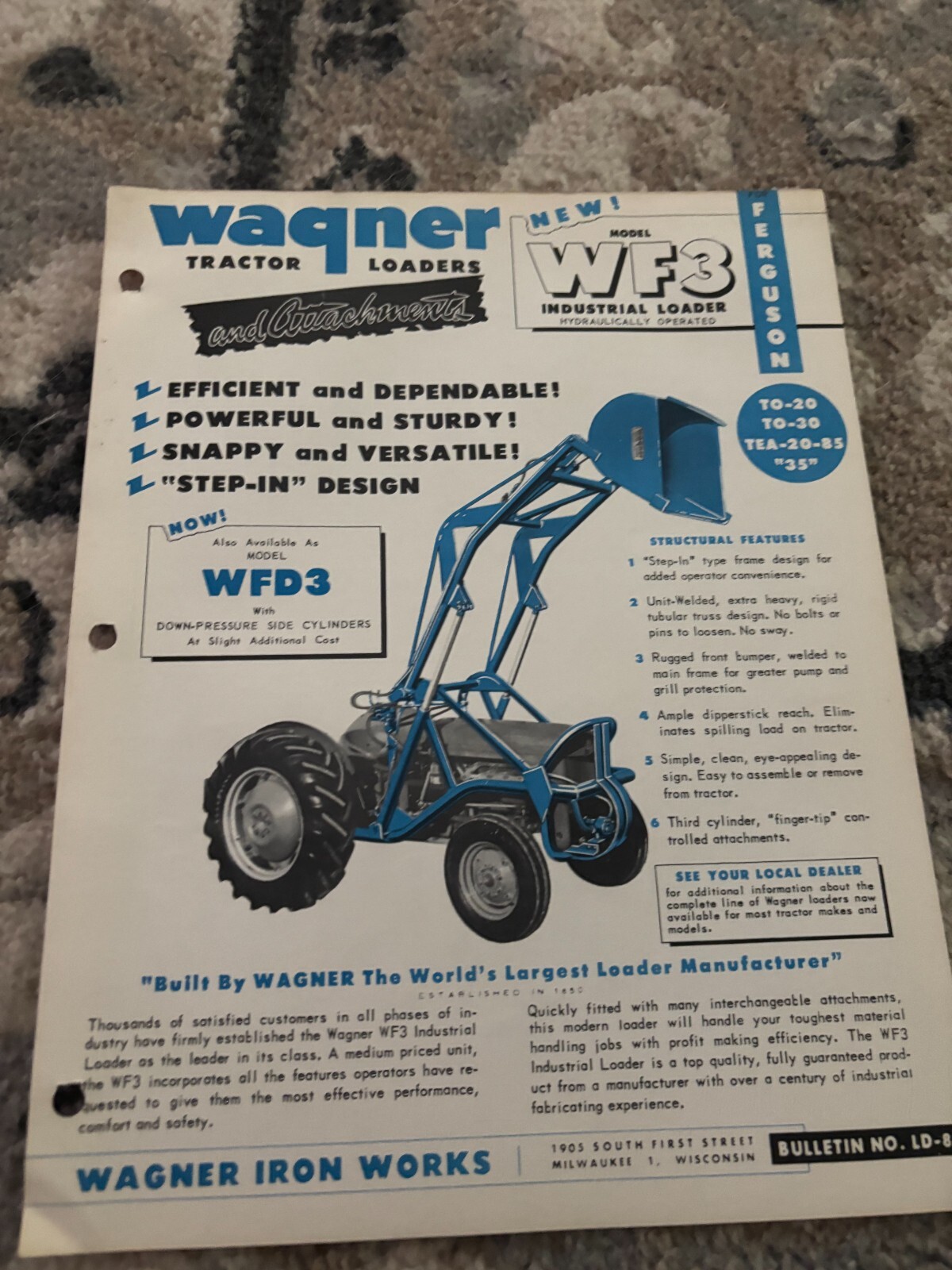 Wagner WM4 Loader For Ferguson TO-20 TO-30 TEA-20-85 35 Tractor Brochure FCCA25