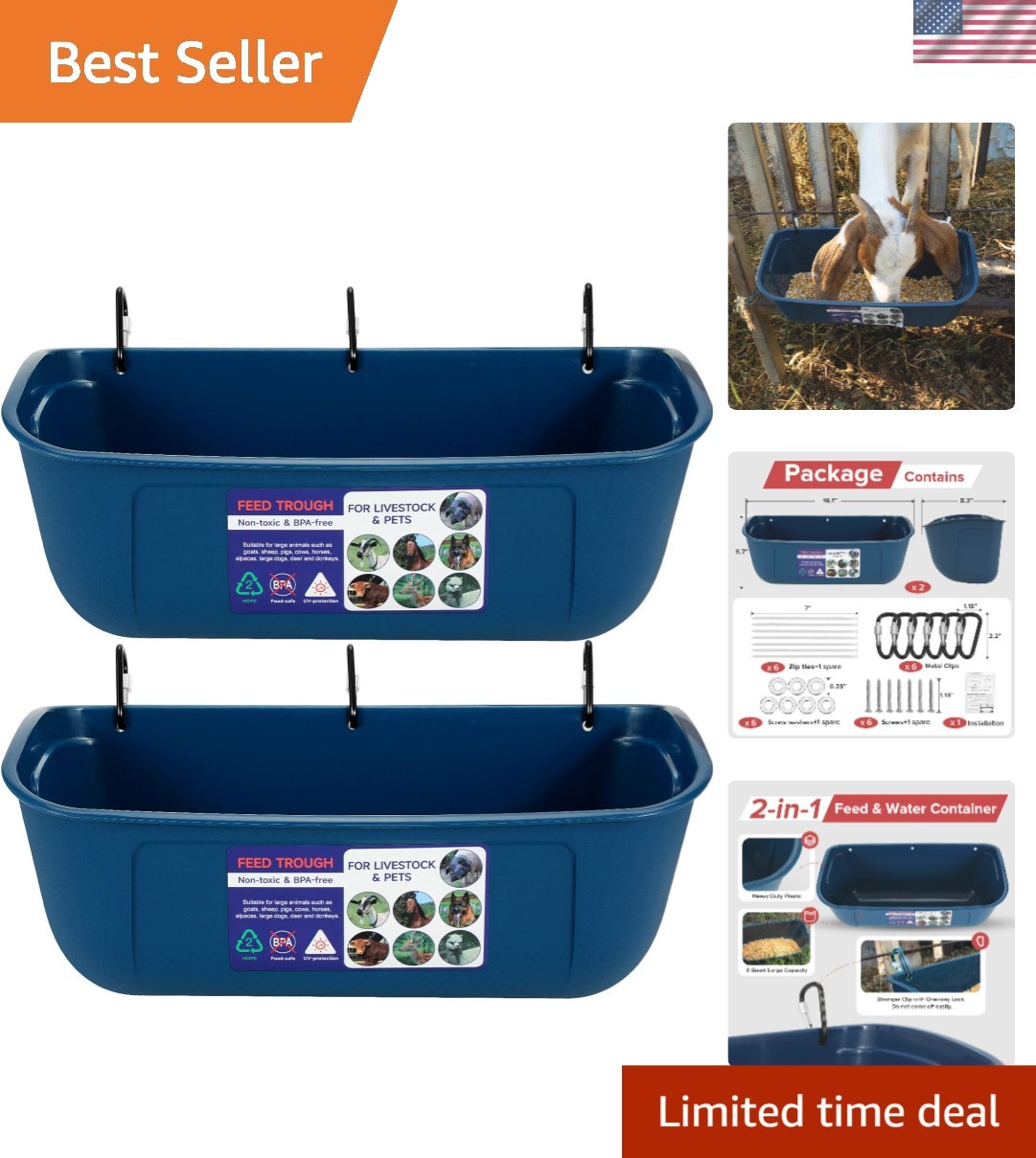 Comprehensive 2 Pack 9 Quart Livestock Feeders: Versatile & Safe Design