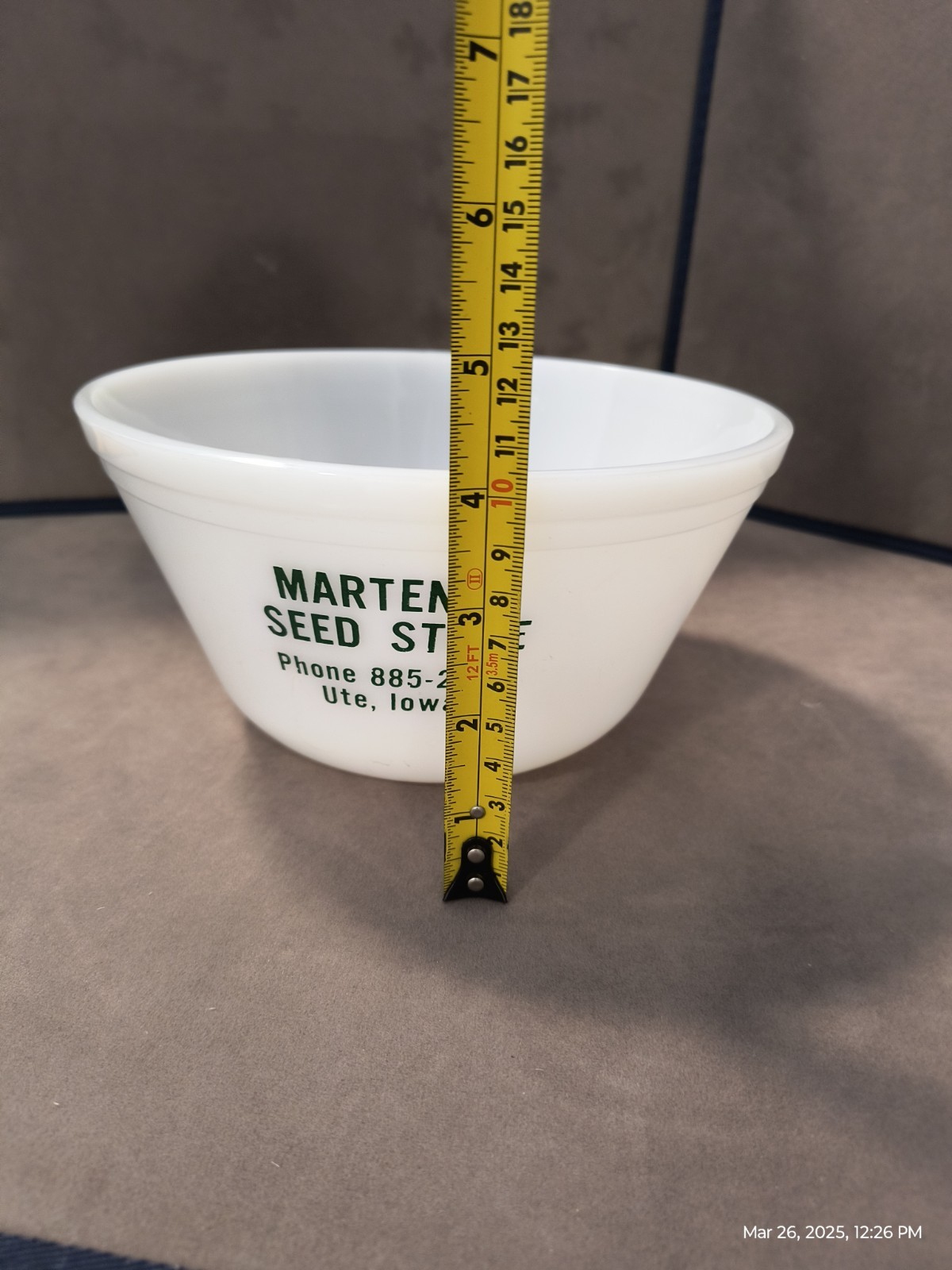 Vintage Federal Glass Marten’s Seed Store Ute, Iowa Advertising Mixing Bowl P5