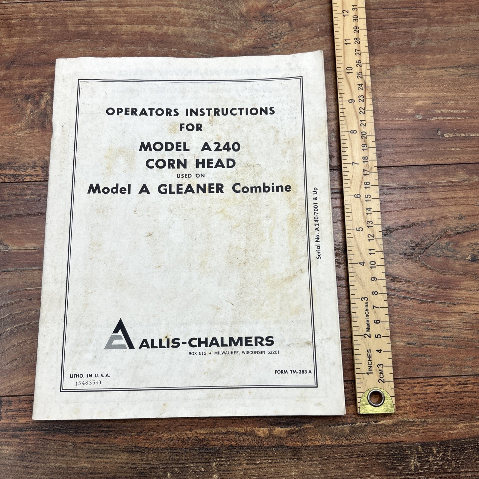 Allis Chalmers A240 Corn Head Operators Manual Gleaner A Combine Instruction