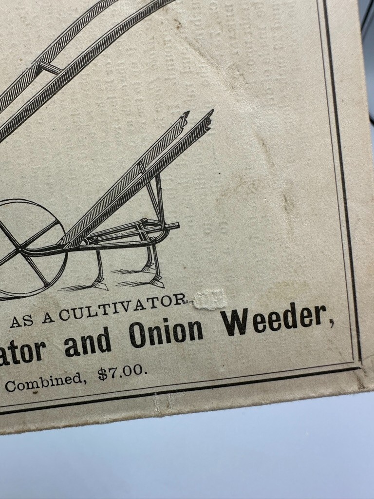 1870s COMSTOCK Cultivator Onion Weeder FARM Advertising EAST HARTFORD CONN