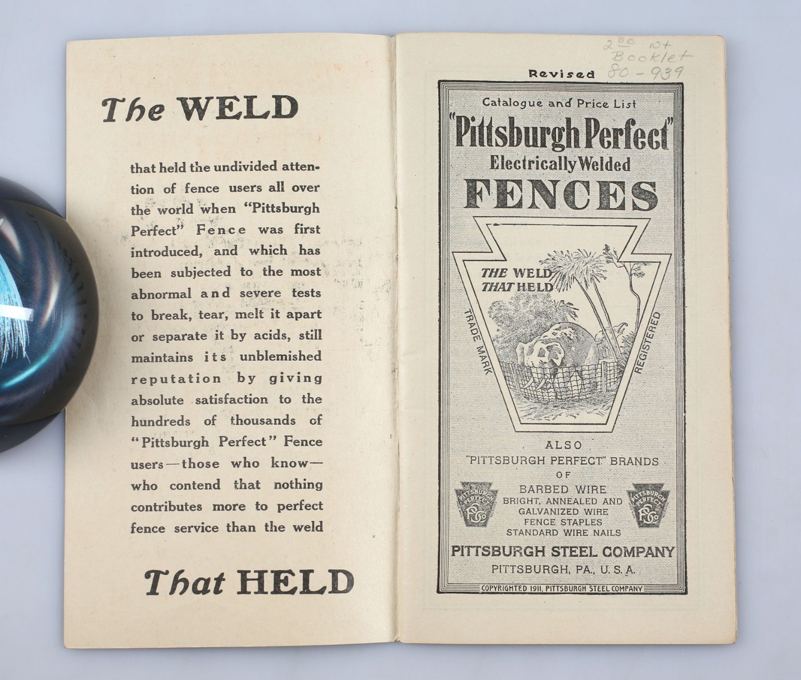 Vintage 1911 Pittsburgh Steel Co. Perfect Electrically Welded Fence Brochure