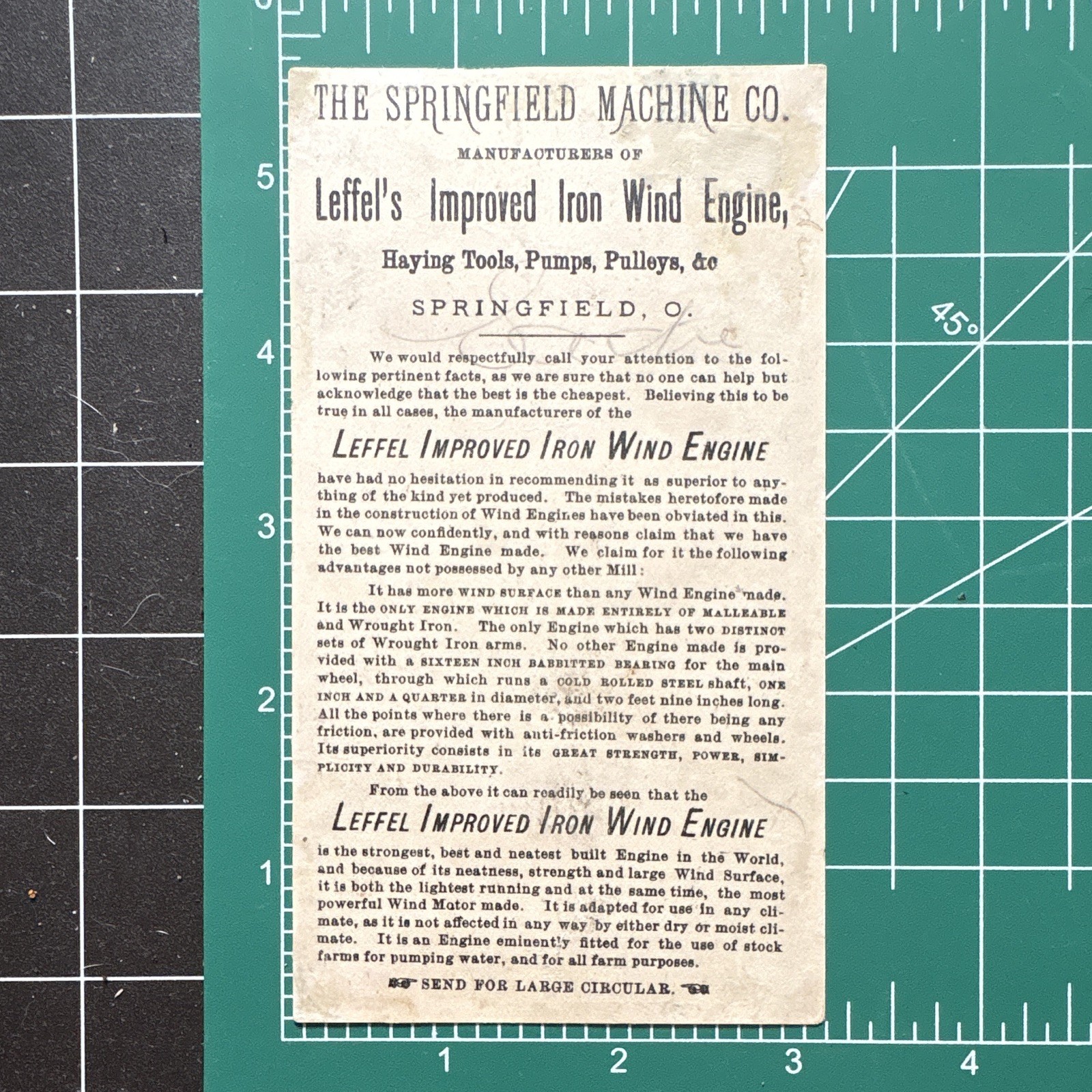 The Springfield Machine Co. Agriculture Trade Card, Leffel’s Wind Engine