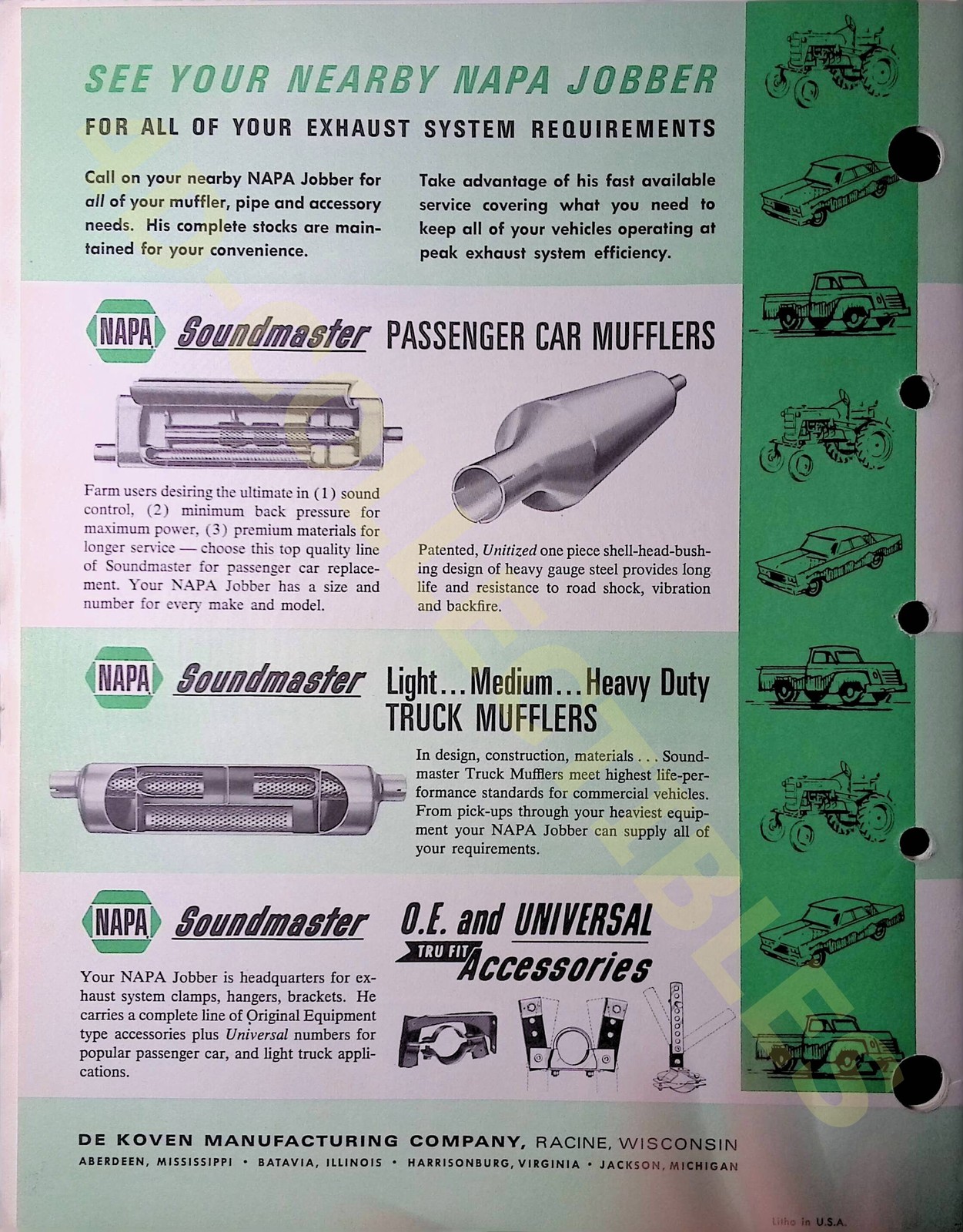 Vintage Vintage NAPA Farm Equipment Brochure Soundmaster Mufflers Specs Sheet
