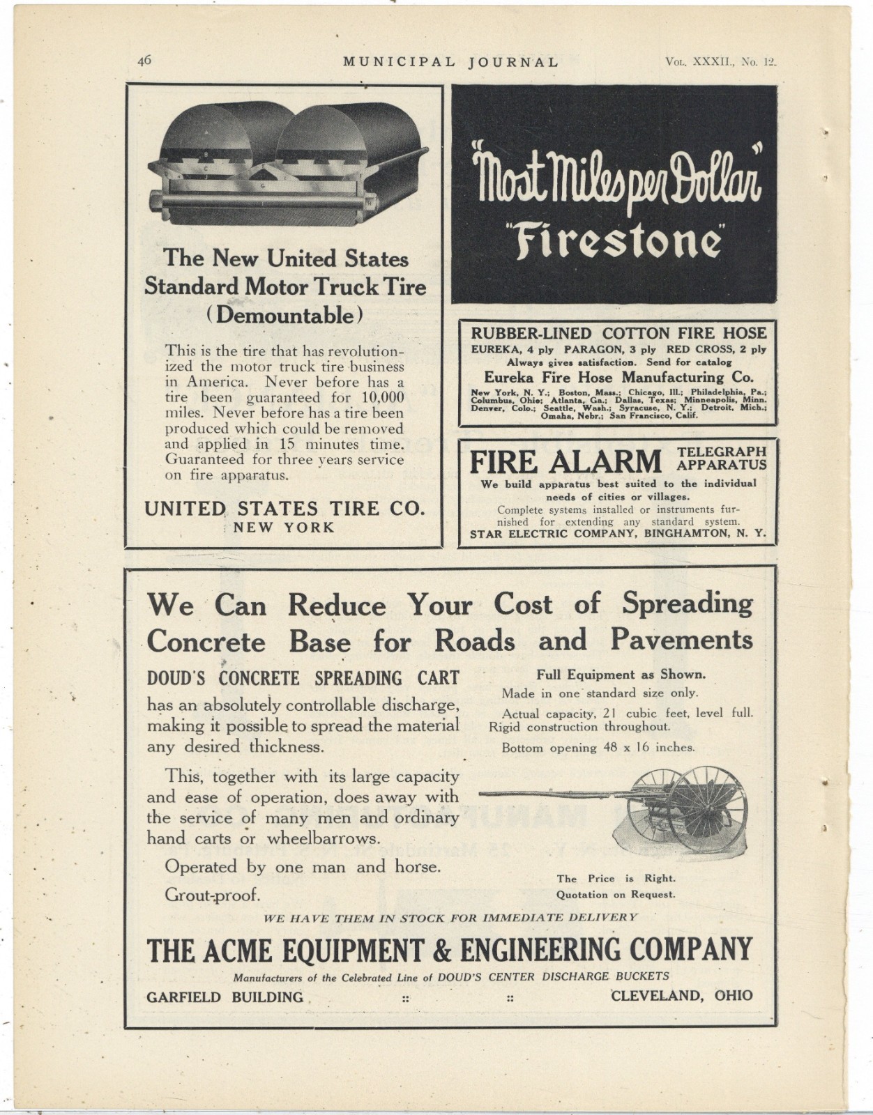 1912 ACME Equipment & Engineering Cleveland Ad: Doud’s Concrete Spreading Cart