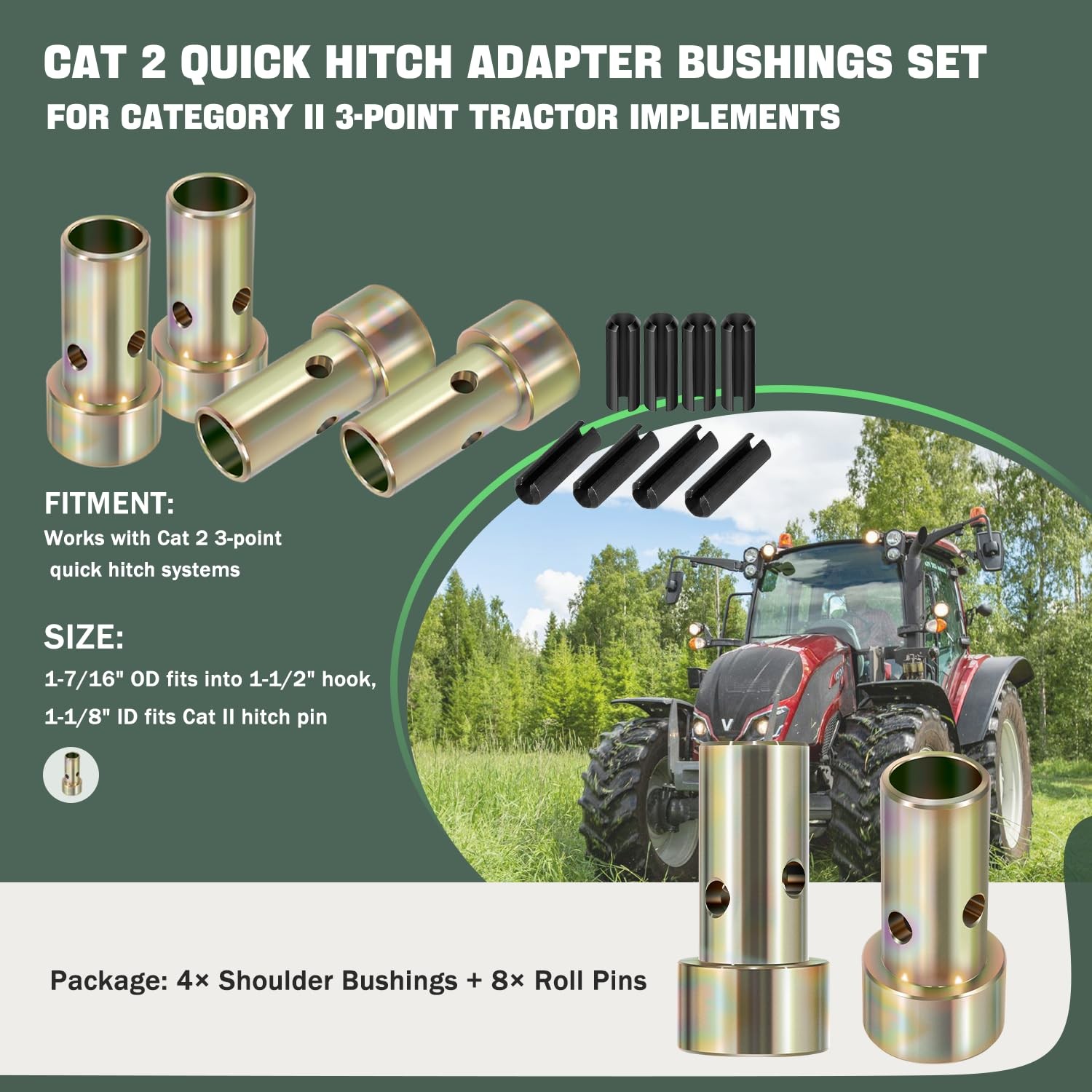 Cat 2 Quick Hitch Bushing Kit Hitches Accessories Fits 11/8 Inch OD 2 Pairs
