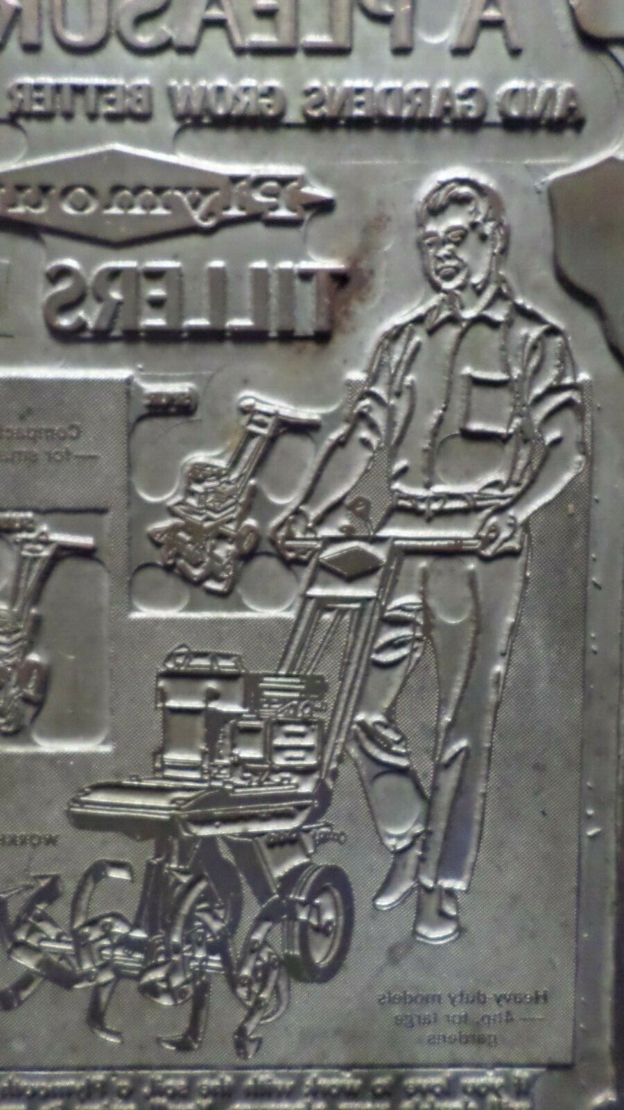 Vintage GILSON Plymouth TILLERS Advertising Tin Plate 5″ x 11″