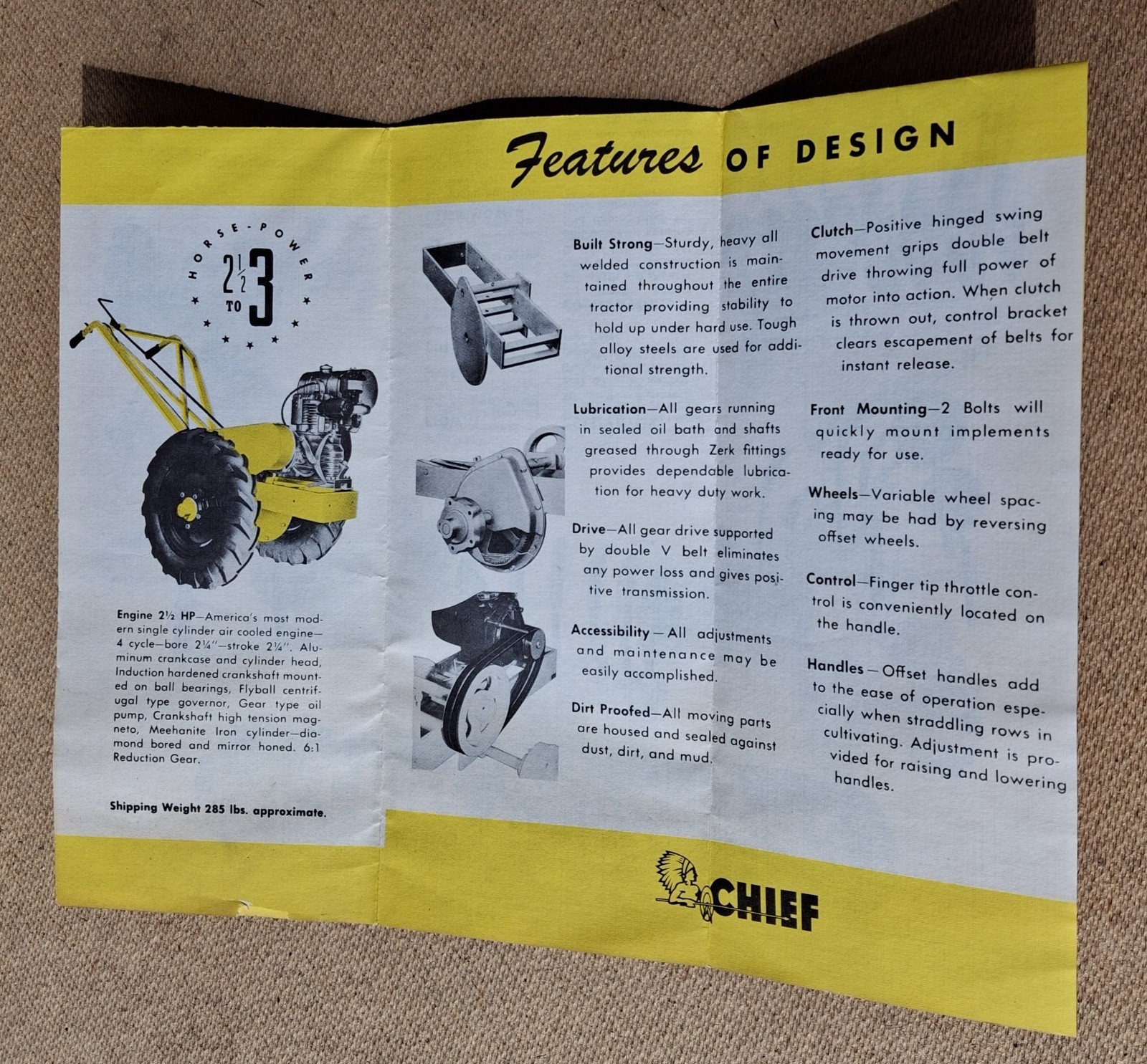 Vintage CHIEF GARDEN TRACTORS Advertising Brochure Great Lakes Rock Creek Ohio