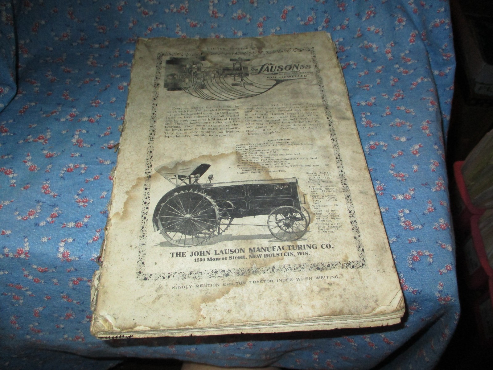 Chilton Tractor Index Pages 163-450 Unknown Date Very Early Rough Condition