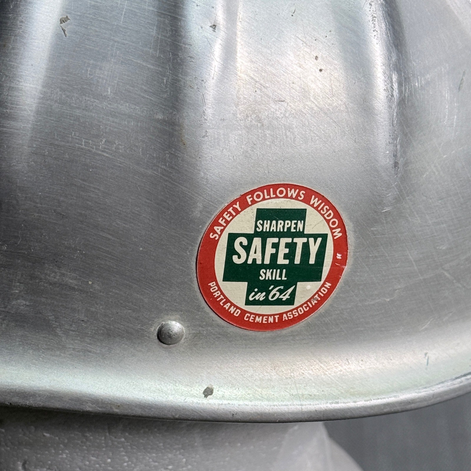 Vintage 60’s Aluminum Hard Hat Portland Cement Association Safety Stickers