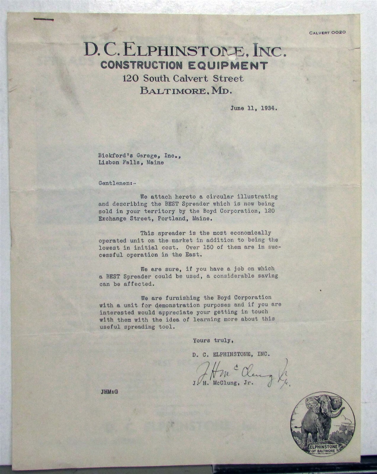 1934 Elphinstone Spreader Specifications Construction Sales Data Sheets