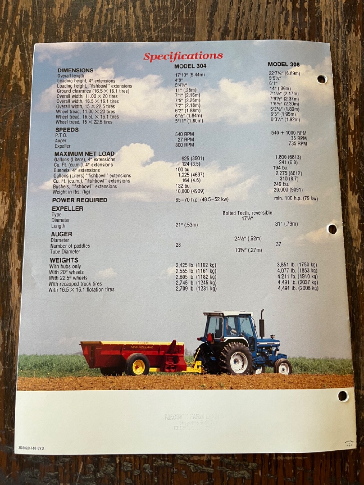 Original New Holland Models 304 308 Side Delivery Manure Spreader Sales Brochure