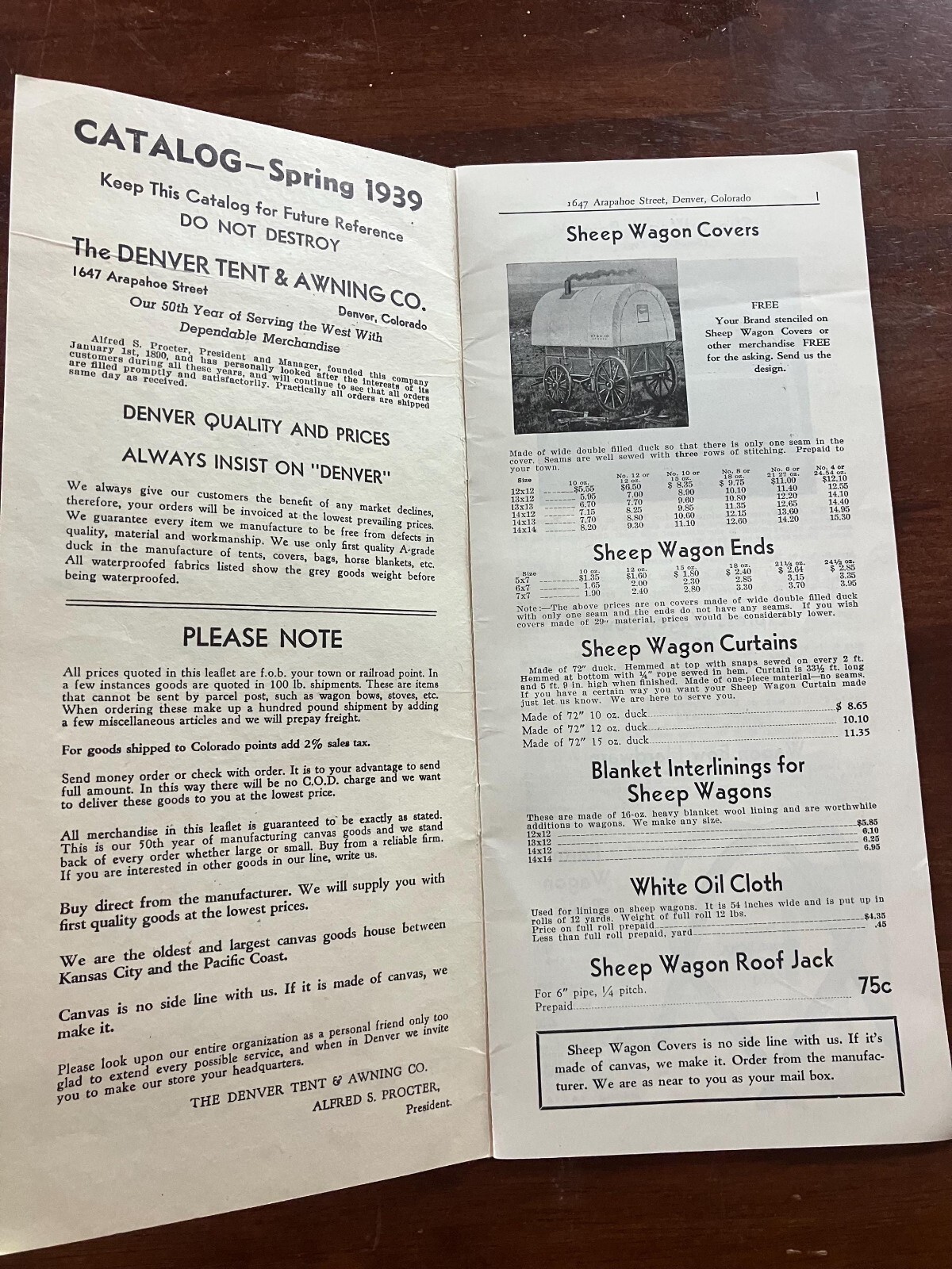 1939 Denver Tent and Awning 50th Year Catalog 24 pp Denver Colorado Sheep Wagon